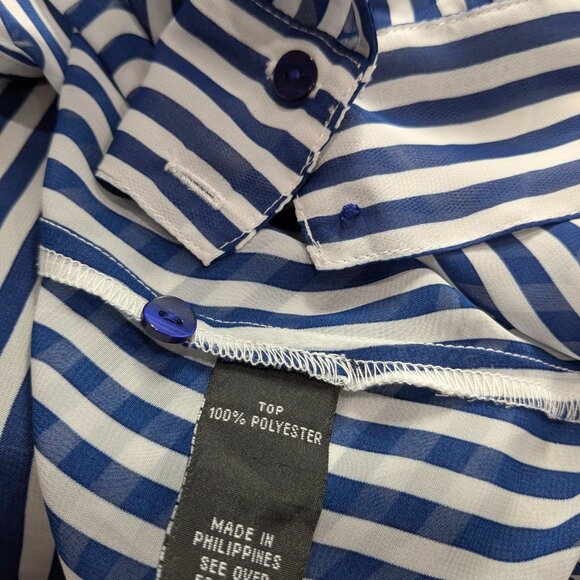 BCX Women's Sheer Striped Blouse Blue White, Size M, Long Sleeve, Button Front - Picture 13 of 16